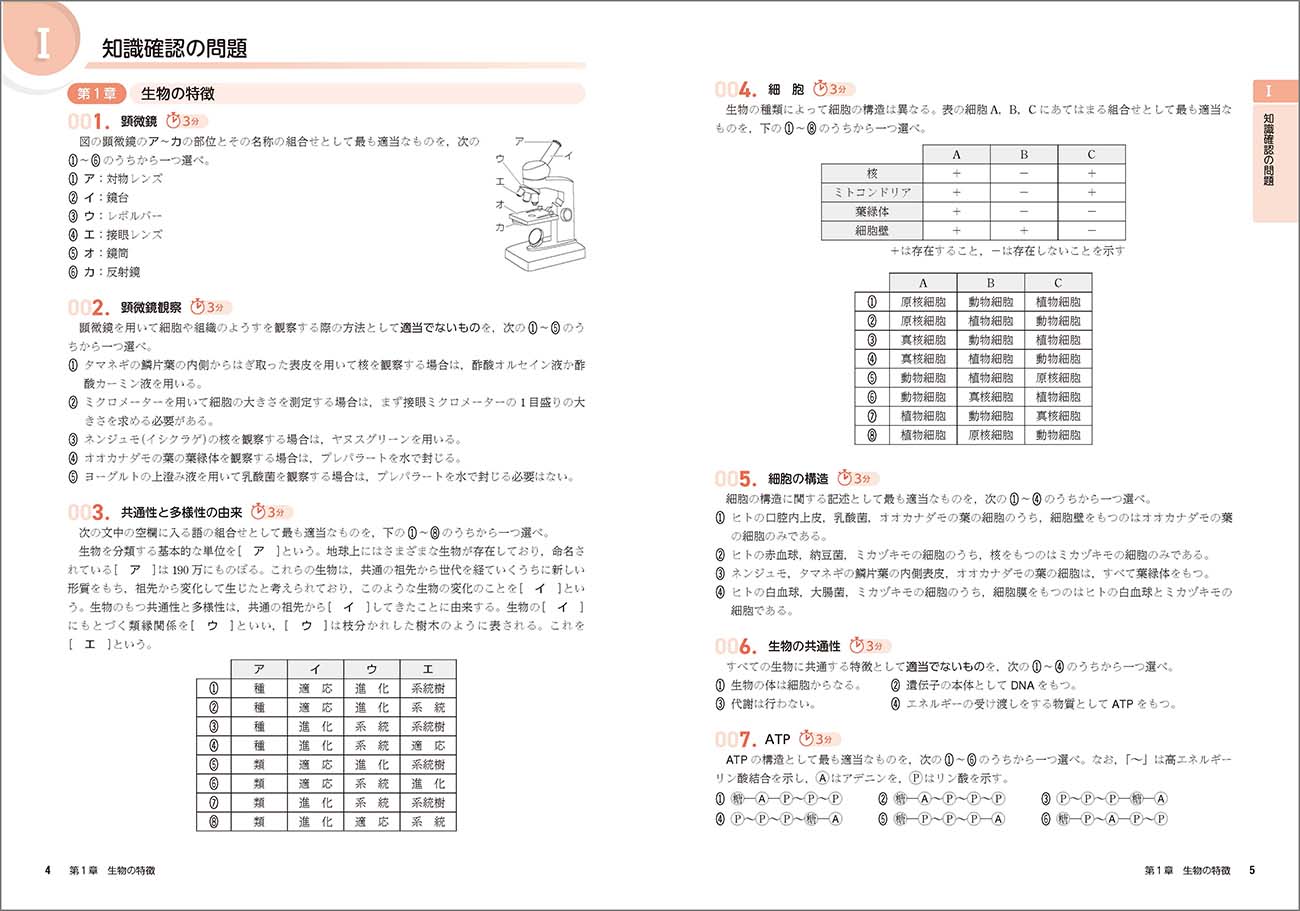 カテゴリー別 大学入学共通テスト対策問題集 生物基礎 内容を見る 知識確認の問題 チャート式の数研出版