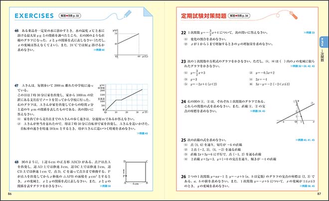 チャート式　中学数学　2年 EXERCISES，定期試験対策問題