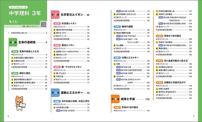 チャート式シリーズ 中学理科 3年 もくじ1