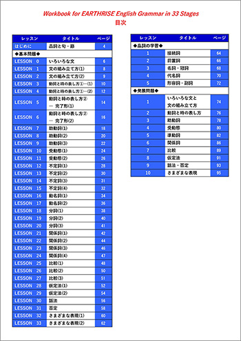 Workbook for EARTHRISE English Grammar in 33 Stages 目次