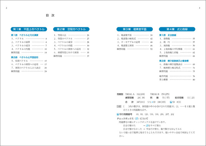 新課程　教科書傍用　3TRIAL　数学C〔ベクトル，複素数平面，式と曲線〕 目次