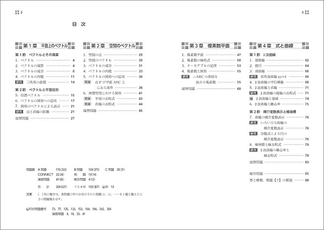 新課程　NEXT数学シリーズ 対応　CONNECT　数学C〔ベクトル，複素数平面，式と曲線〕 目次