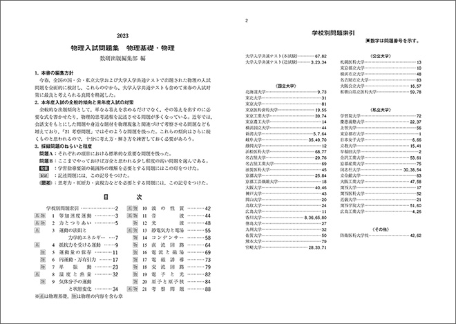 2023　物理入試問題集　物理基礎・物理 目次