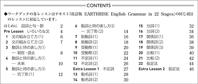 改訂版 Workbook for EARTHRISE English Grammar in 22 Stages 目次